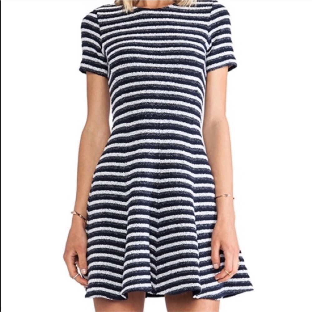 Theory navy and white fit and flare dress